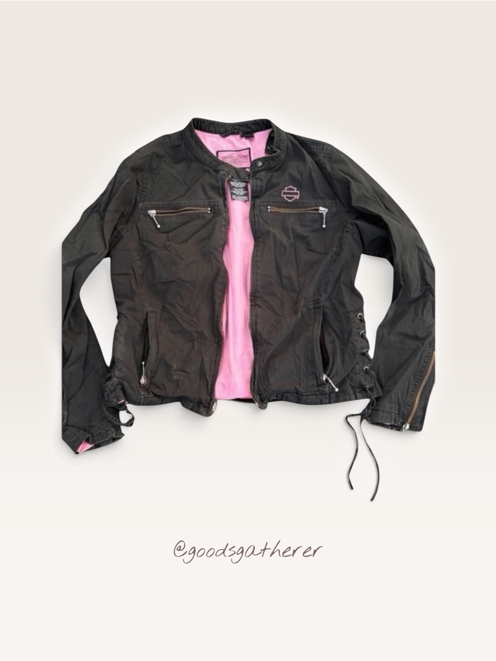 Harley-Davidson Women’s L Black Pink Lace Up Corset Motorcycle Jacket
